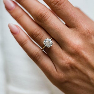 2.55 Ct Cushion Cut Moissanite Engagement Ring, Cushion Cut Ring, Elongated Cushion, Hidden Halo Ring