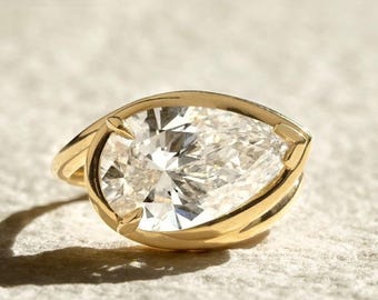 Solitaire 5 Ct Pear Cut Moissanite Engagement Ring , Pear Cut Ring, Moissanite Engagement Ring