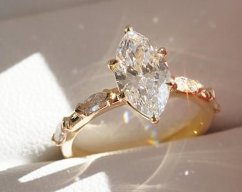 1.50 Ct Marquise Cut Moissanite Engagement Ring, Wedding Ring, Marquise Cut Ring, Elongated Marquise, Unique Ring