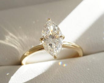 2 Ct Marquise Cut Moissanite Engagement Ring, Wedding Ring, Marquise Cut Ring, Elongated Marquise, Luxury Ring for Her