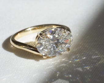 3.07 Ct Oval Cut Moissanite Engagement Ring, Oval Cut Ring, Elongated Oval, Moissanite Engagement Ring, Ice Crushed Oval