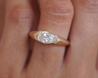 1.50 Ct Elongated Pear Cut Moissanite Engagement Ring , Pear Cut Ring, Moissanite Engagement Ring, Pear Engagement Ring