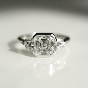 Bague de fiançailles en moissanite taille Asscher de 2,01 carats, bague taille Asscher, bague de fiançailles en moissanite, bague en moissanite taille Asscher