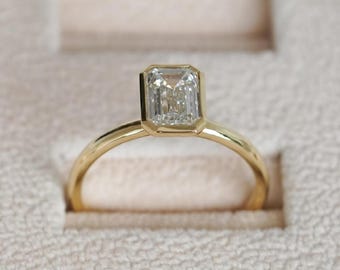 Bezel Set 2 Ct Emerald Cut Moissanite Engagement Ring, Emerald Cut Ring, Moissanite Engagement Ring, Bezel Set Emerald Cut Ring