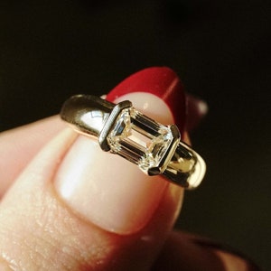 Bezel Set 1.29 Ct Emerald Cut Moissanite Engagement Ring, Emerald Cut Ring, Moissanite Engagement Ring, Emerald Cut Ring
