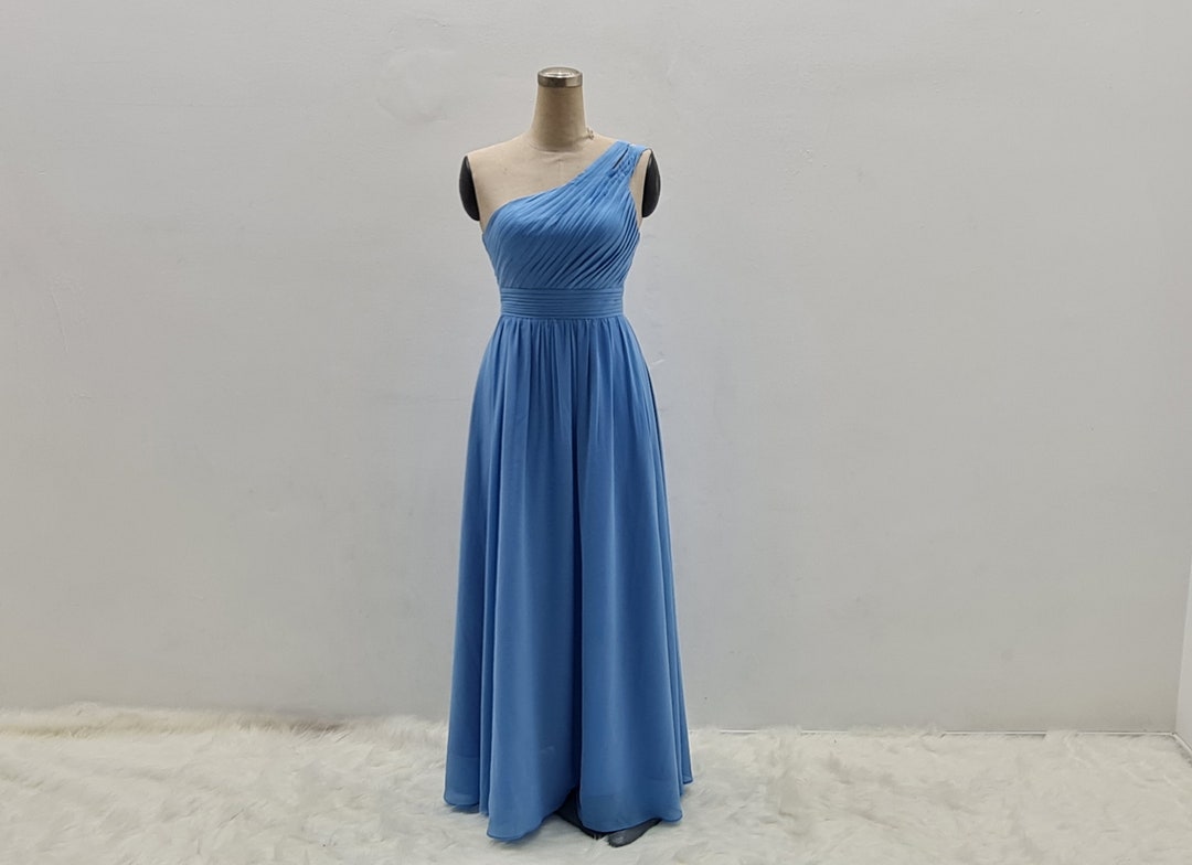 A Line One Shoulder Dark Blue Prom Dresses, Dark Blue Long Formal