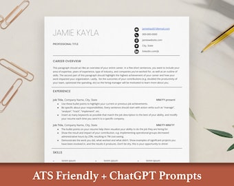 ATS friendly resume template, Google Docs Resume, Word Resume, minimalist professional resume template, instant download, best value