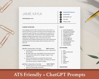 ATS friendly resume template, Google Docs Resume, Word Resume, minimalist professional resume template, instant download, Style D