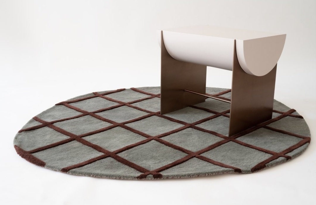 Tufted Wool Round Rug: Box Pattern, Handwoven Area Carpet - Etsy