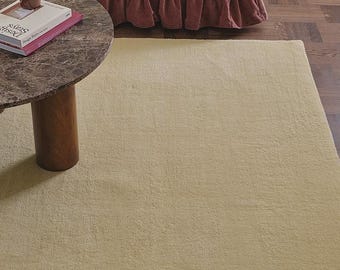 Handmade Pale Yellow Tufted Rug | Minimalist Solid Area Rug for Living Room | Modern Aesthetic Bedroom Rug | Custom Plush Tufted Carpet