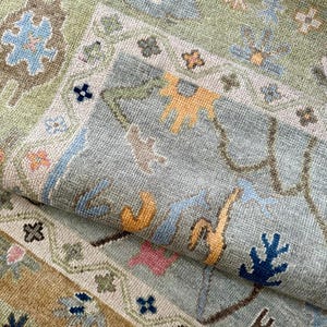 8x10 Green Sky Blue Oushak Made to Order (In Any Size!!!!!) Geometric Knotted Modern Oushak rug/large area rug/pastel/vintage