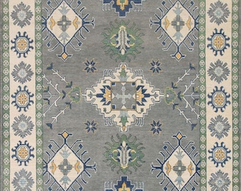 Hand Knotted Grey Oushak Rug: Floral Color Pop, Wool Area Rug