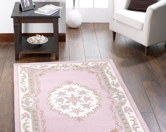 Handmade Pink Wool Rug: Floral Tufted Area Rug