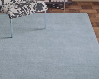 Handmade Light Blue Tufted Rug | Solid Pastel Blue Area Rug | Minimalist Bedroom Carpet | Custom Modern Living Room Decor | Sky Blue Rug