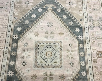 Handgeknüpfter Oushak-Teppich im Vintage-Look, im türkischen Stil, Handgeknüpfter Oushak-Teppich, Handgeknüpfter Teppich