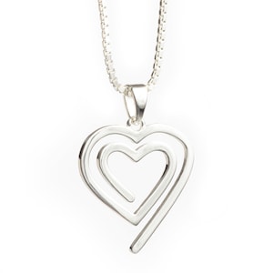 Heart Necklace .925 Sterling Silver Double Heart Open A Symbol of Eternal Love and Timeless Elegance 18-20&quot; SS Chain FREE Gift Box and SHIP
