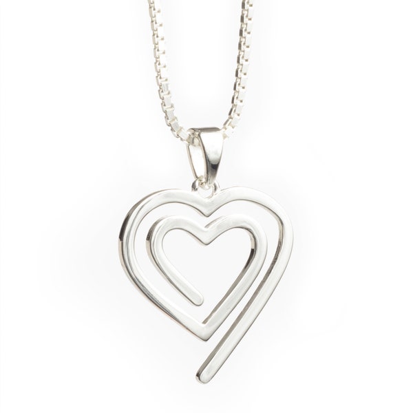 Heart Necklace .925 Sterling Silver Double Heart Open A Symbol of Eternal Love and Timeless Elegance 18-20" SS Chain FREE Gift Box and SHIP