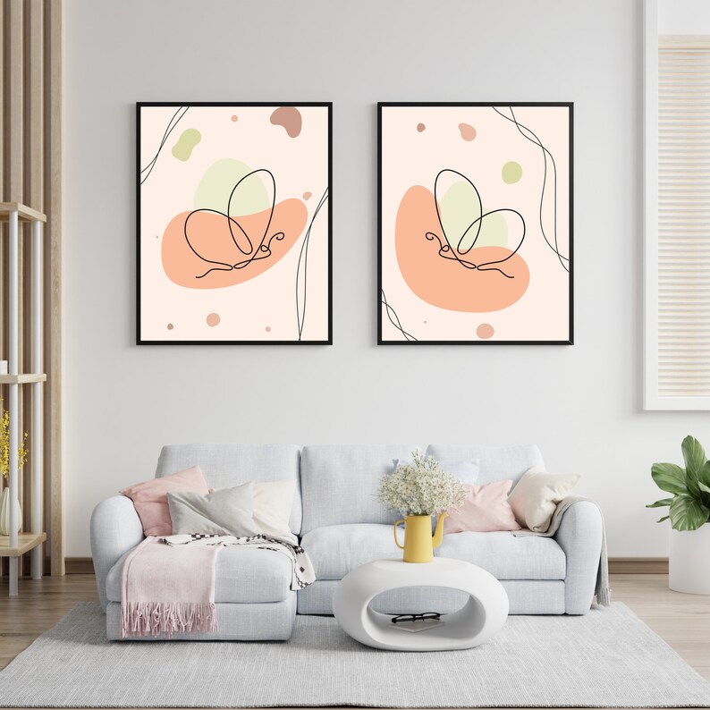 Abstract Boho Art Set of 2 Prints Mid Century Wall Line Art - Etsy