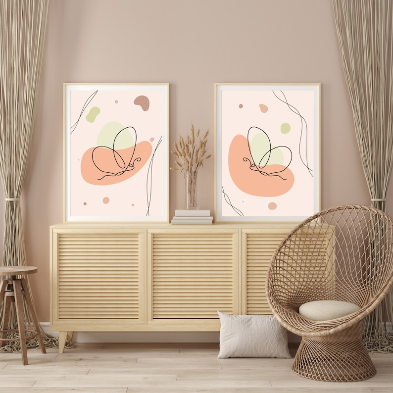Abstract Boho Art Set of 2 Prints Mid Century Wall Line Art - Etsy
