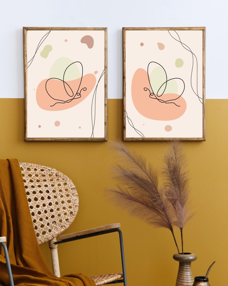 Abstract Boho Art Set of 2 Prints Mid Century Wall Line Art - Etsy