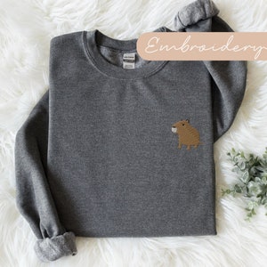Capybara Sweatshirt, Capybara Gift, Capybara Embroidery Sweatshirt, Cute Capybara Sweater, Embroidered Capybara Clothes, Capybara Crewneck