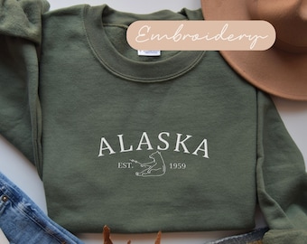 Alaska Sweatshirt Embroidered, Alaskan Last Frontier Crewneck, Alaska Family Cruise Sweater, Alaska Bear Travel Sweat, Alaska Camping Gifts