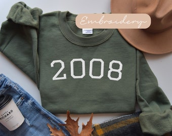 2008 Sweatshirt Embroidered, 16th Birthday Women Crewneck, 2008 Sweater 16th Birthday Gifts For Daughter, Born In 2008 Sweat Embroidery