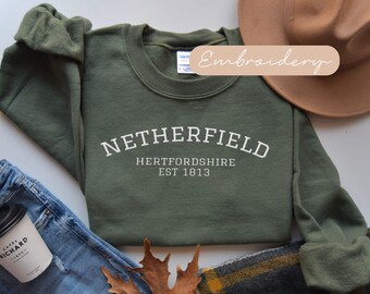 Pride and Prejudice Sweatshirt Embroidered, Netherfield Sweater Embroidery, Jane Austen Gifts, Literary Bookish Sweat, Bookclub Crewneck