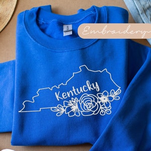 Kentucky Embroidered Sweatshirt, KY Embroidered Sweatshirt, State Sweatshirt Embroidered Crewneck, Kentucky Sweatshirt Embroidery, KY Gifts