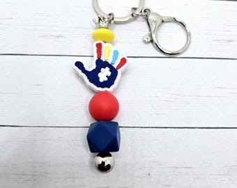 Silver Autism Silicone Beaded Keychain