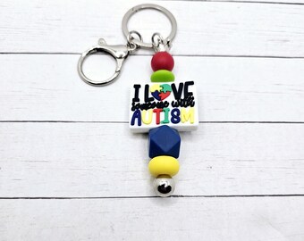 Silver Autism Silicone Beaded Keychain