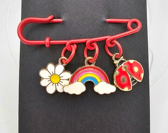 Kids Red Rainbow and Lady Bug Brooch