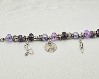 Purple Nurse European Bead Charm Bracelet