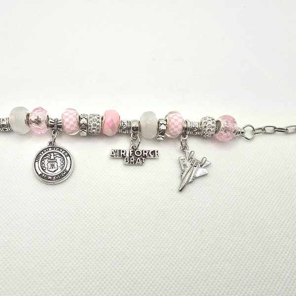Pink Air Force Brat European Bead Charm Bracelet