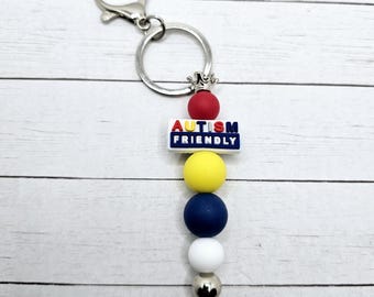 Silver Autism Silicone Beaded Keychain