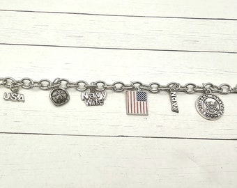 Silver Navy Wife Charm Bracelet