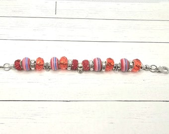 You Pick Red and Striped European Bead Charm Bracelet