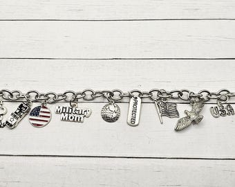 Silver Military Mom Charm Bracelet