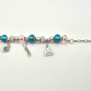 Teal and Pink Firefighter European Bead Charm Bracelet image 2