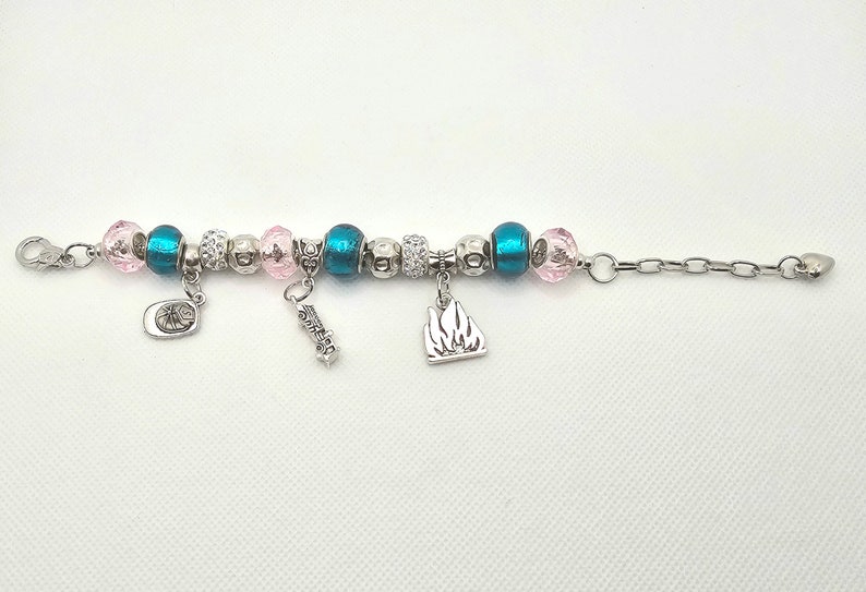 Teal and Pink Firefighter European Bead Charm Bracelet image 2