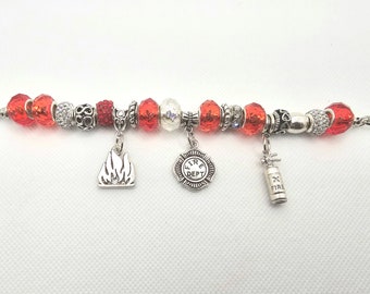 Red Firefighter European Bead Charm Bracelet