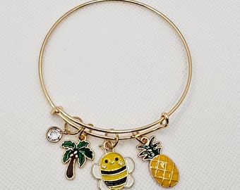 Gold Summer Theme Bangle Charm Bracelet
