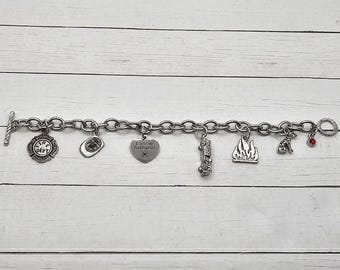 シルバー「I Love My Firefighter」チャームブレスレット - Etsy 日本