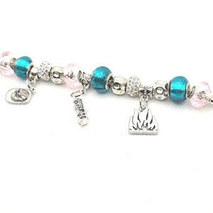 Teal and Pink Firefighter European Bead Charm Bracelet image 1