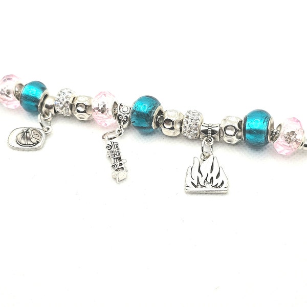 Bracelet à breloques européen pompier bleu sarcelle et rose