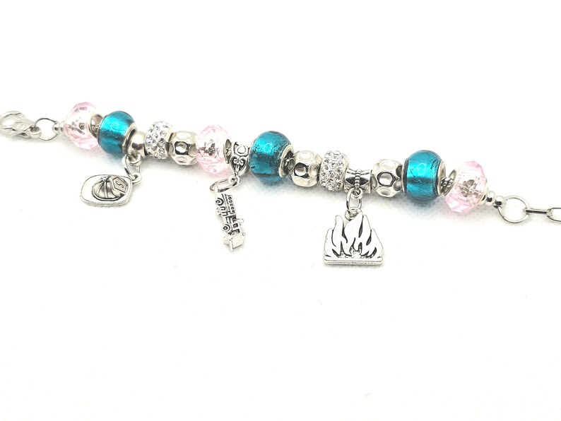 Bracelet à breloques européen pompier bleu sarcelle et rose image 1