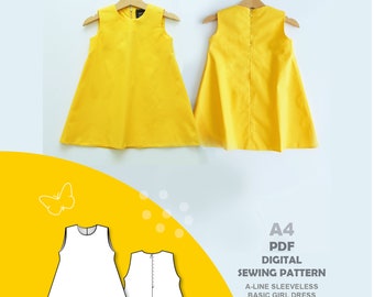 Sewing Pattern PDF - 2 YEARS A-line Sleeveless Basic Girl Dress - Etsy