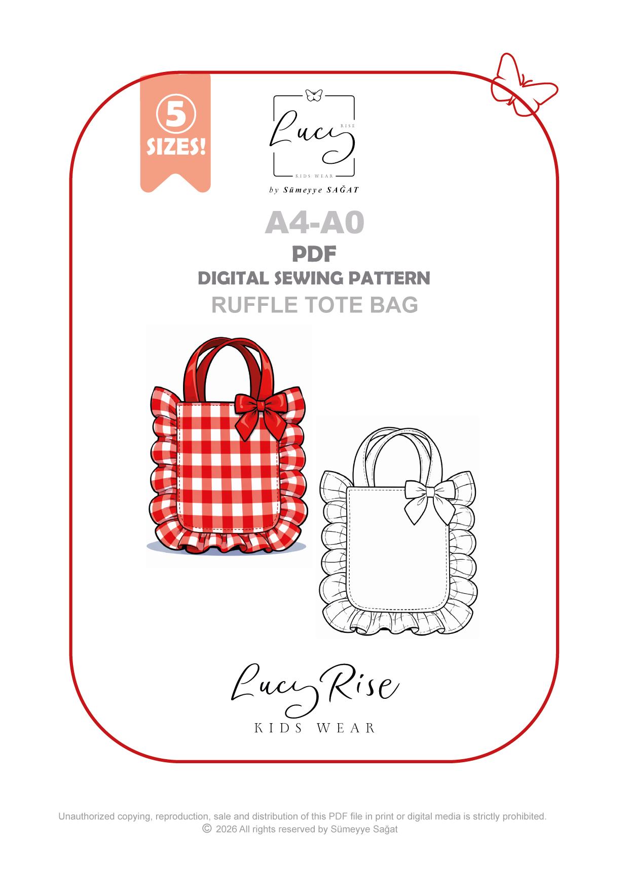 Ruffled Tote Bag Sewing Pattern PDF 5 Sizes Kids & Mom Beginner ...
