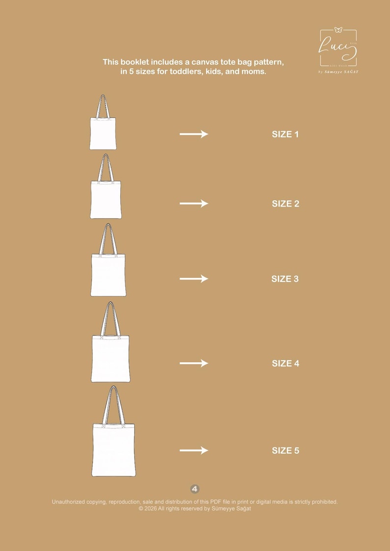 Canvas Tote Bag Sewing Pattern - PDF Pattern for 5 Sizes - DIY Market ...