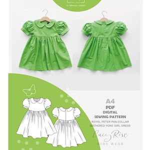 Sewing Pattern PDF  - 1 YEAR Royal Peter Pan Collar Gathered Yoke Girl Dress